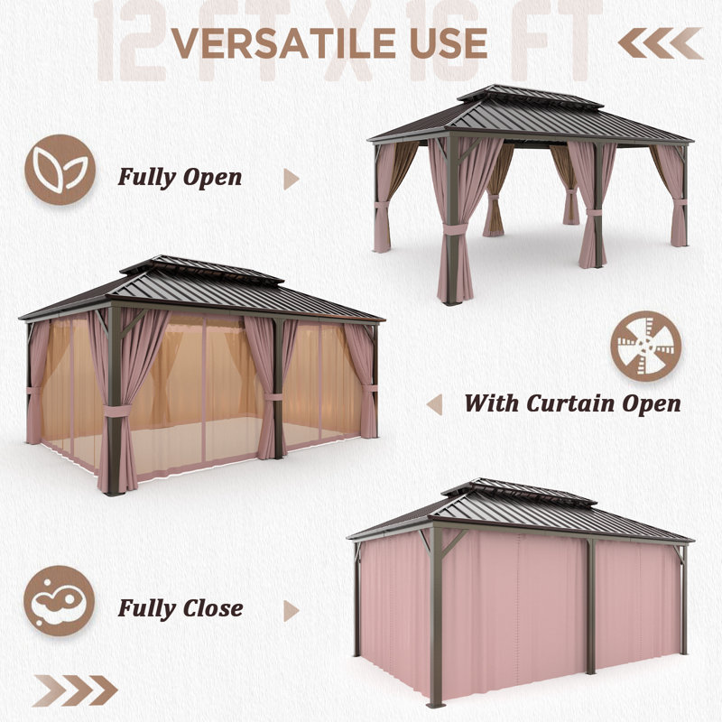 Outdoor Aluminum Frame Hardtop Patio Gazebo, 18 ft x 12 ft