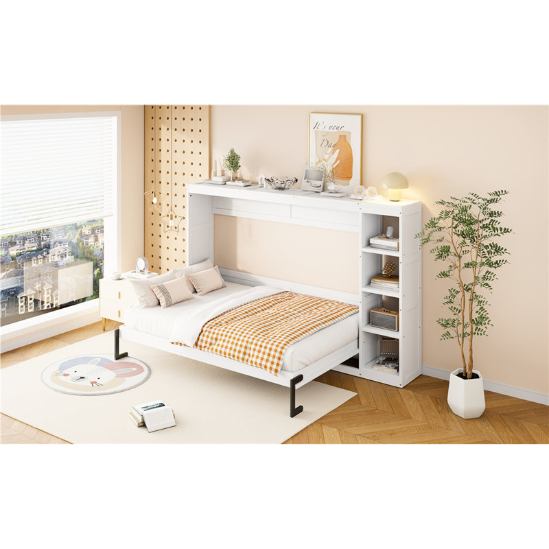 Full Size Bed With Bookshelf In White - Dependable Structure. Space Saving Concept. Plentiful Storage Possibilities. No Spring Box. Effortless Assembly Thetas
