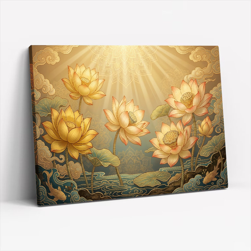 Ensemble de 1 tableau sur toile Lotus doré, 16"H x 24"W, Wrapped Canvas