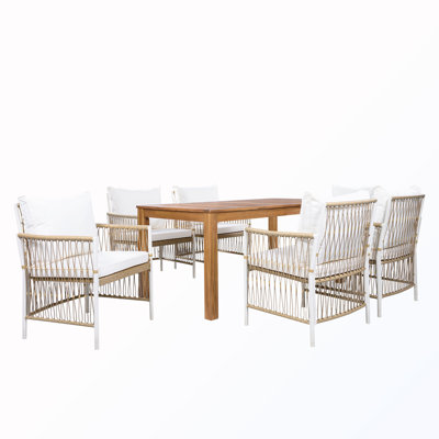 Ensemble de table de salle à manger de patio avec table rectangulaire et 6 fauteuils en rotin