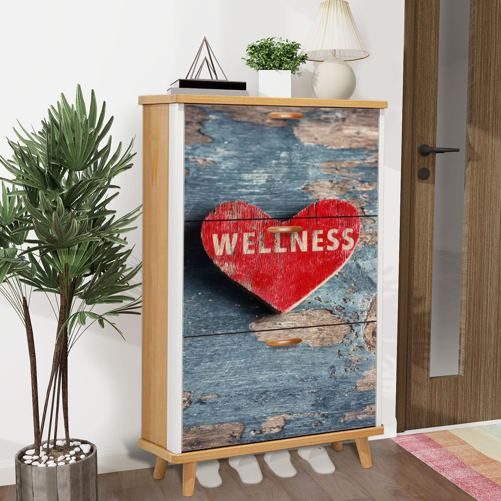 East Urban Home Shoe Storage Cabinet with 3 Flip Drawers for Wellness ...