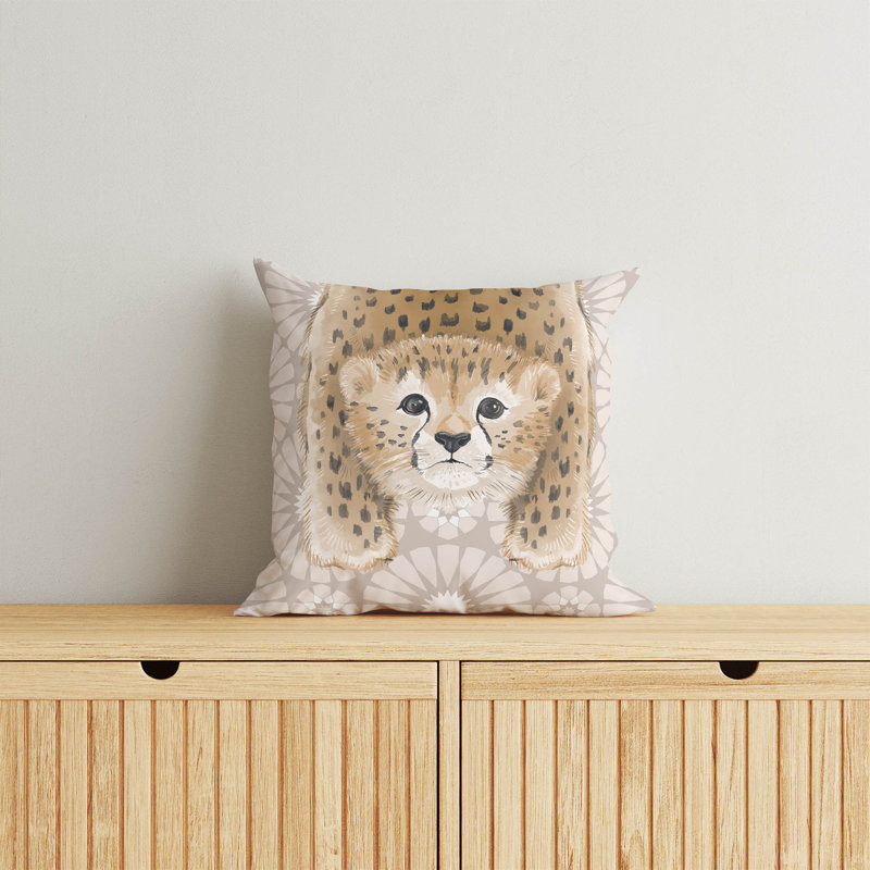 Lil Lying Leopard Tile Taupe Throw Pillow, 18"H x 18"W