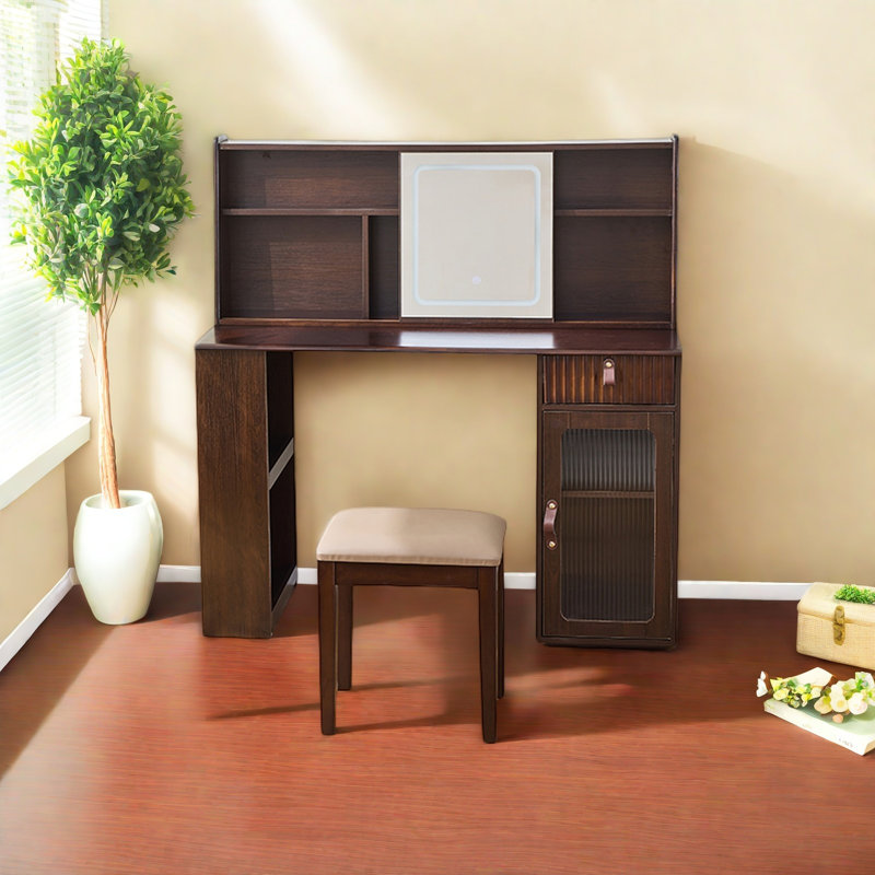 Bureau de coiffeuse élégant avec miroir lumineux réglable 3 modes