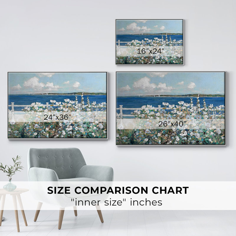 Jardin Bayside, Toile avec cadre blanc, 27" H x 41" W x 2" D
