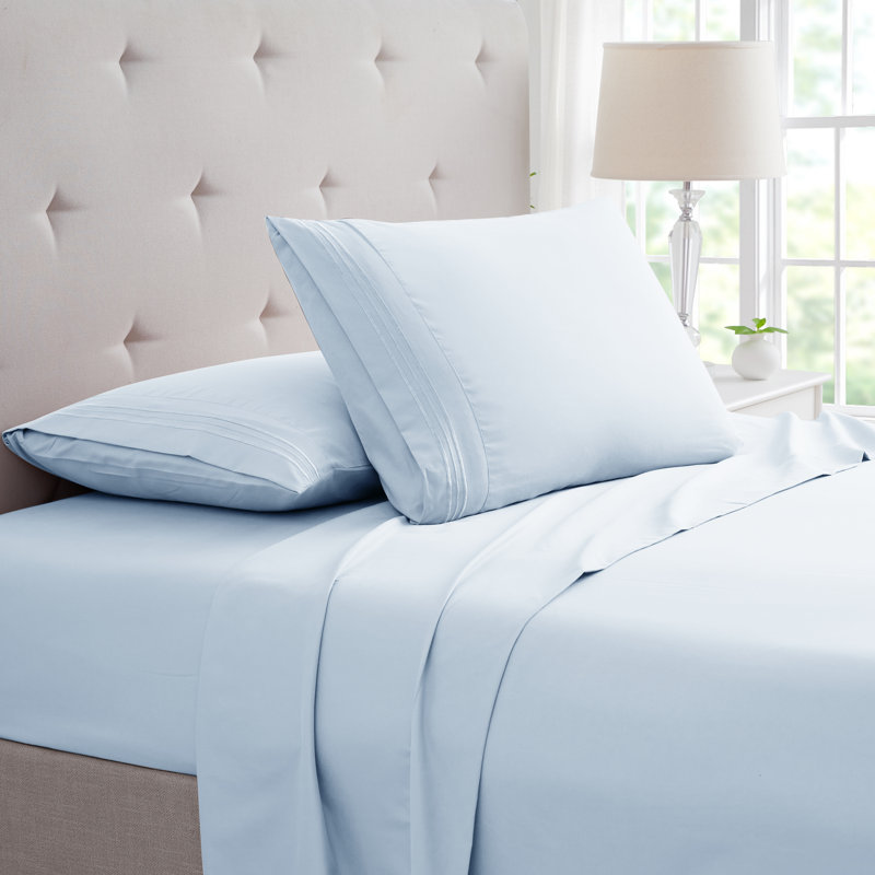 Aqua Twin Bamboo Microfiber Embroidered Sheet Set