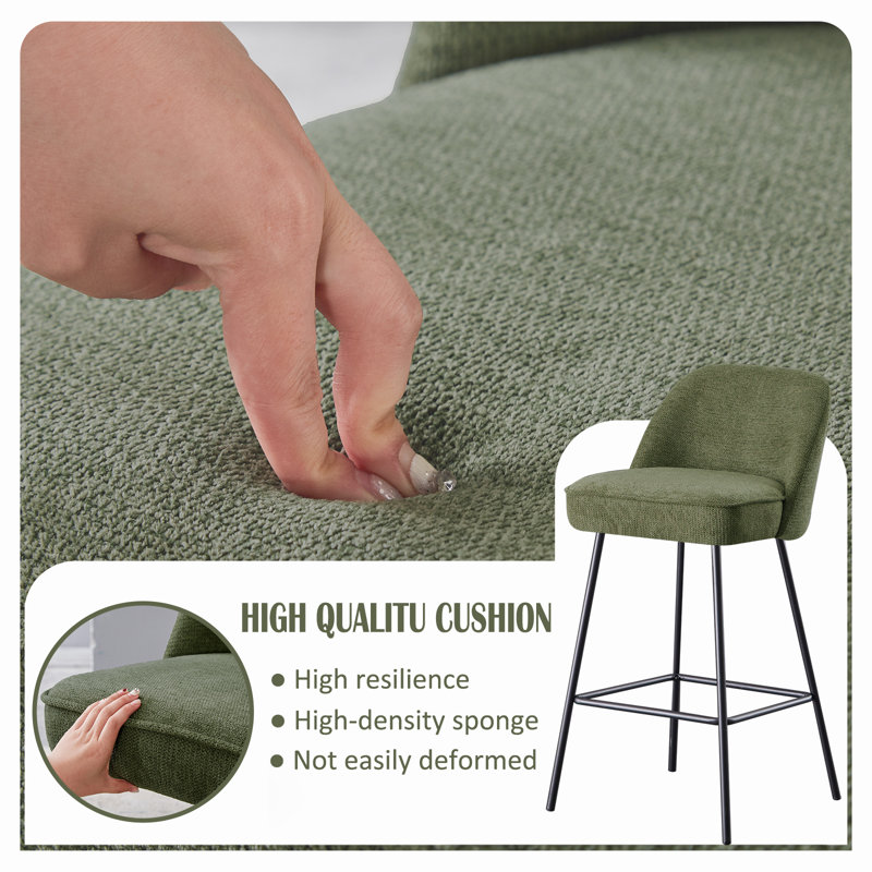 Nat Modern Fabric Upholstered Bar Stools with Spring, Olive Green