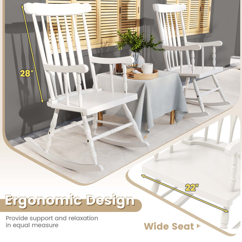 Chaise berçante d'extérieur en bois massif Joffe, Blanc