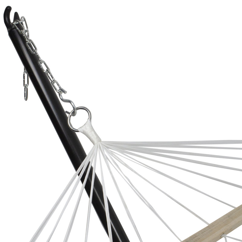 Hamac en corde à motif treillis avec barres en bois - 78 po x 55 po - Blanc