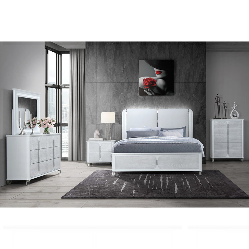 Modern Design Bed with LED Light, Grey