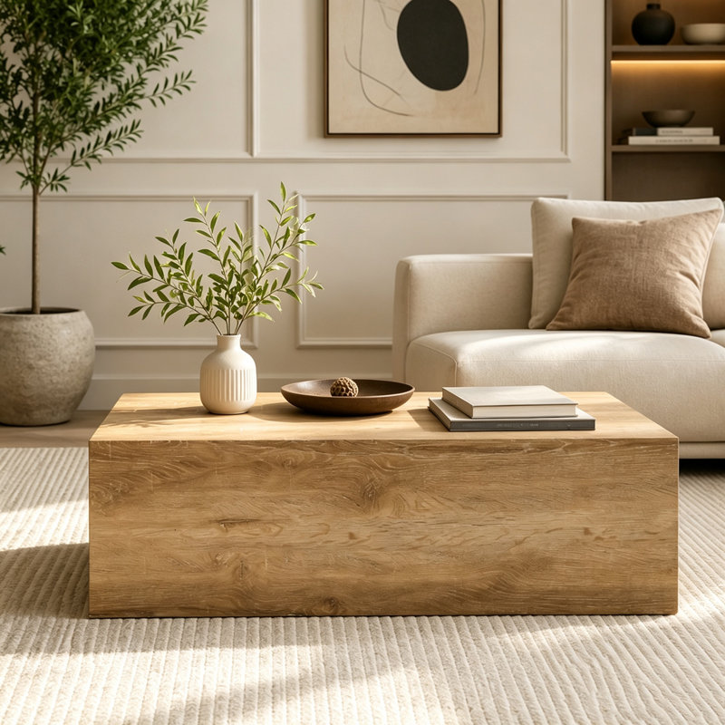 Table basse, table d'appoint en bois aggloméré de style naturel, Bois naturel