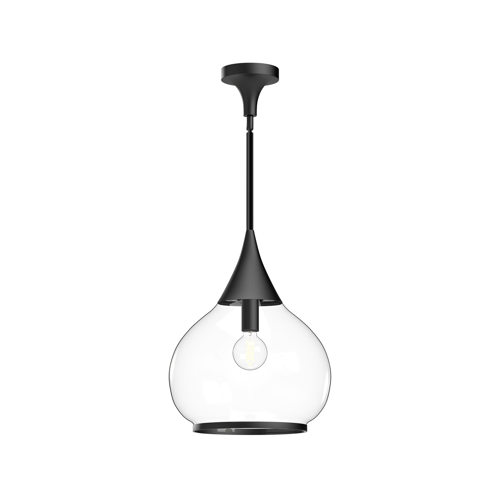 Hazel Single Light Glass Pendant, Clear, Matte Black, 68" H x 14" W x 14.13" D