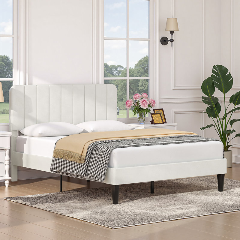 Double Size Upholstered Beds, Modern Platform Bed Frame With Adjustable Headboard, Wooden Slats Support, No Box Spring Needed, Easy to Assembly
