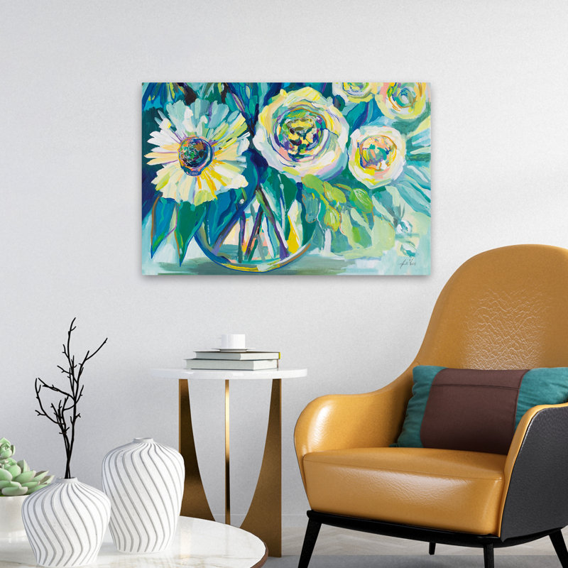 Art turquoise et fleurs d'espoir, H 16 po x l 24 po