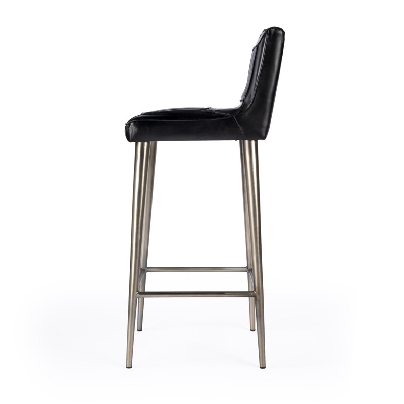 Maxwell Leather 32" Bar Stool, Black, Silver