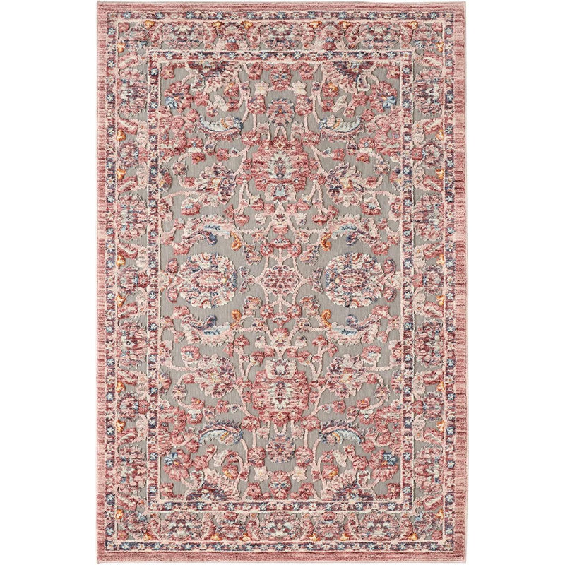 Tapis oriental rouge / gris en coton 3 pi 4 po x 5 pi Oriental