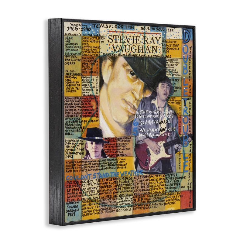 Stevie Ray vaughan, collage, estampe numérique par Sabin, Giclée encadrée noir minuit, H 20 po x l 16 po