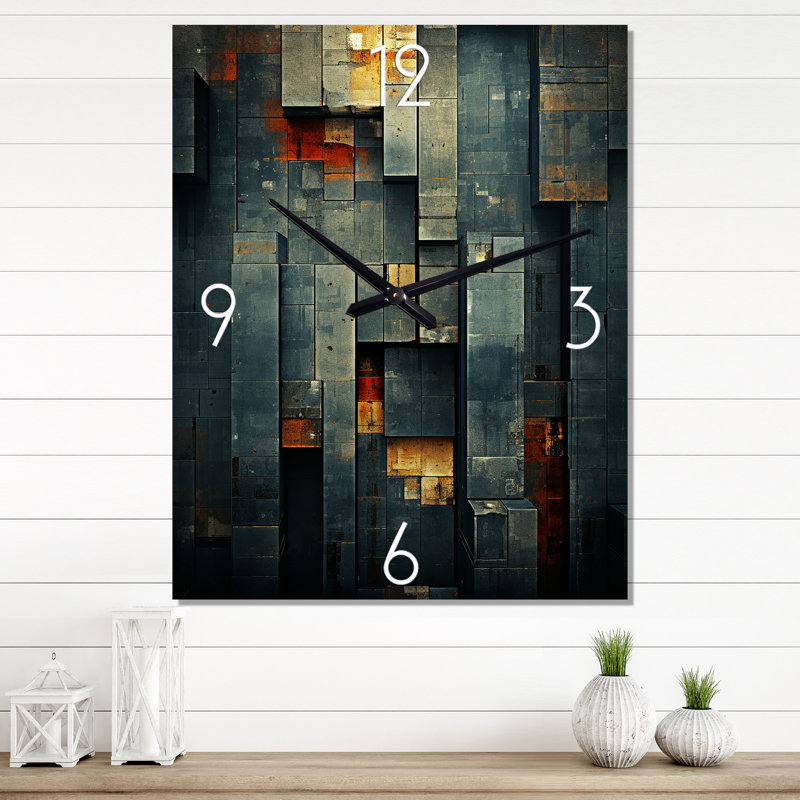 Horloge murale géométrique rétro City Blue, H 28 po x l 12 po x P 1 po