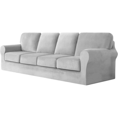 Sofa Cover With Separate Seat Cushions And Backrests Stretch Velvet Sofa Slipcover Couch Covers Furniture Protector Split Combined (Large 4 Seat Set 9 PCS)