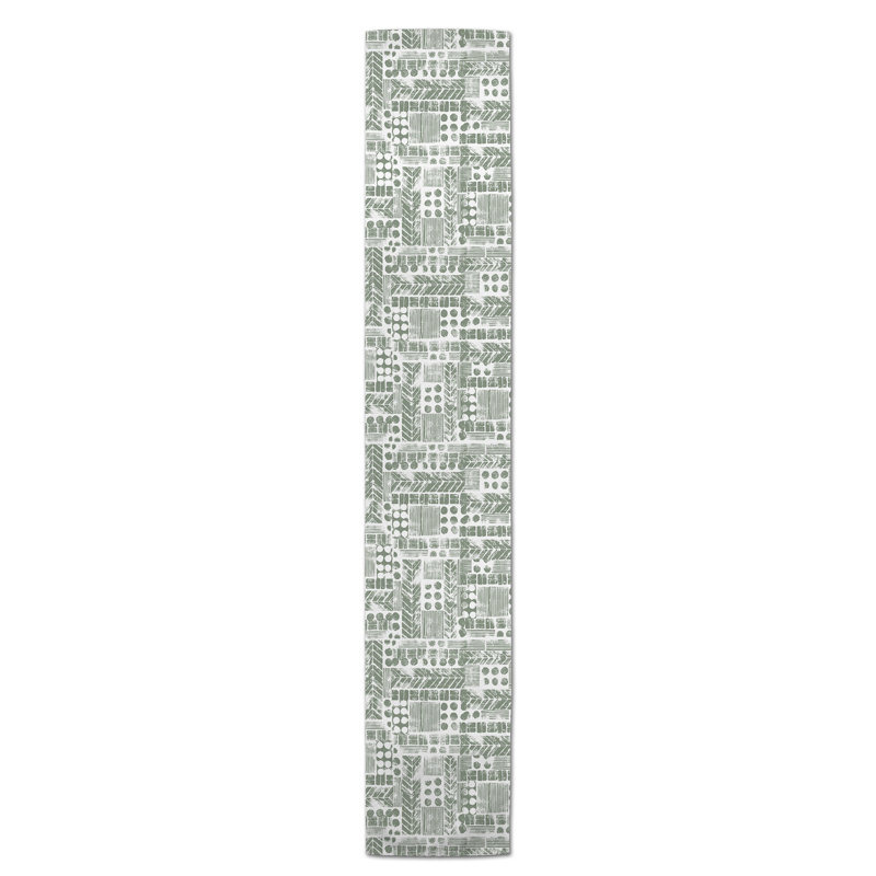Chemin de table aztec tribal stamp Harvir, 90 po x 16 po, Sauge vert