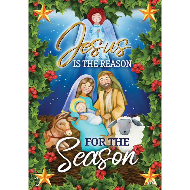 «Jesus is the Raison», drapeau de la maison de Noël, Noël bleu/vert/blanc
