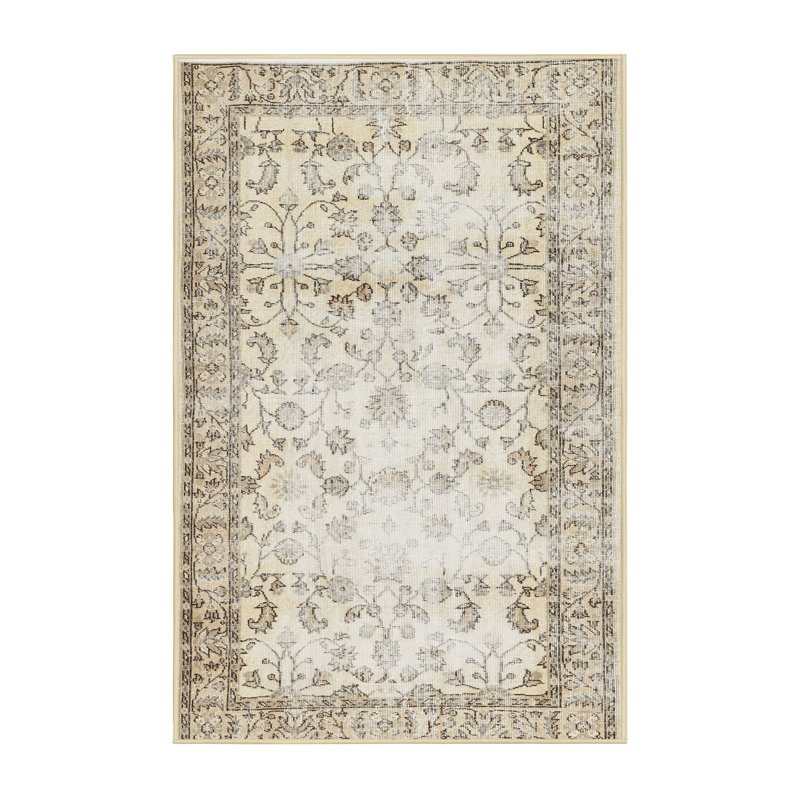 Tapis contemporain beige / olive clair, Rectangle 5 pi x 7 pi