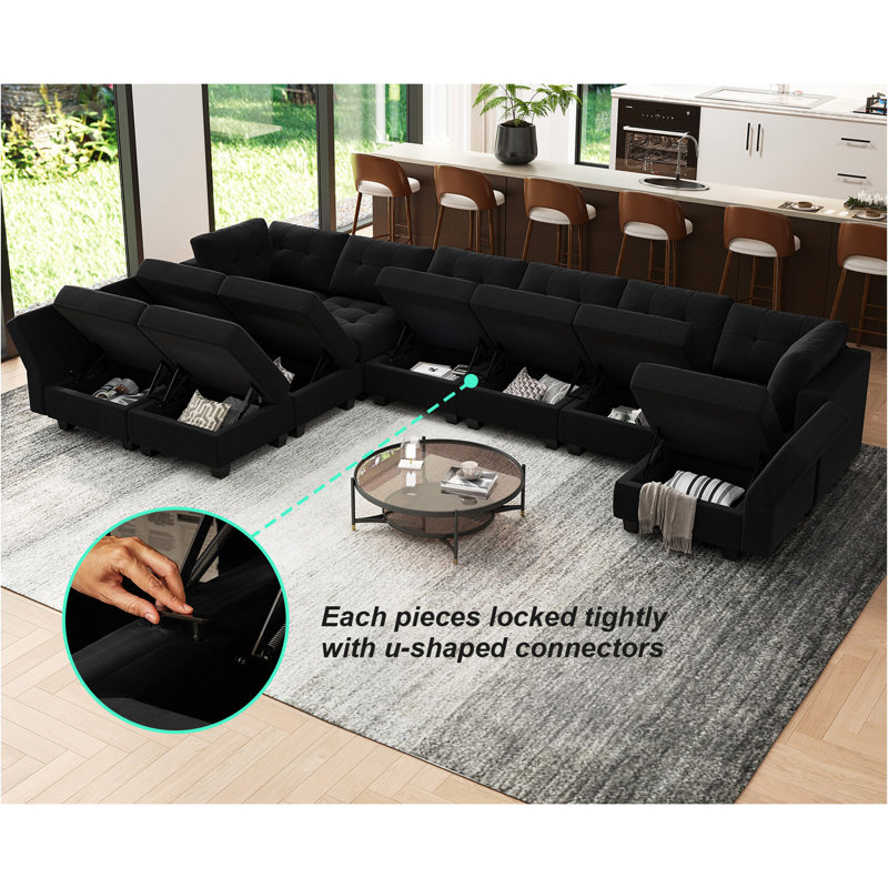 Soneson Upholstered U-Shaped Sectional Reversible, Black Velvet