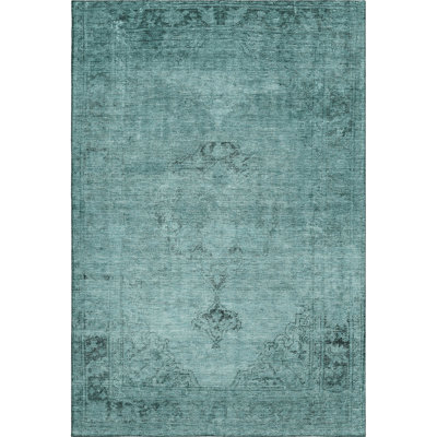 Tapis bleu sarcelle lavable à la machine Premium Kiyondrea