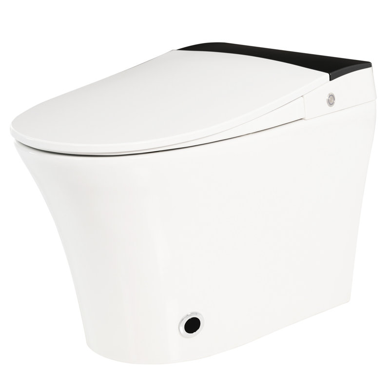 Heated Seat Smart Toilet, One Piece Toilet With Auto Flush, , Foot Sensor Blue Night , Knob Operated, Power Outage Flushing, Soft Close Cover, White Bathroom Contraption Seat, One Automatic Without