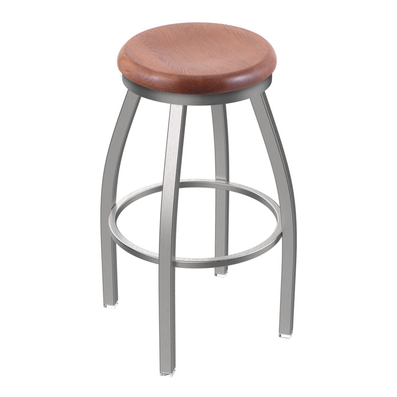 802 Misha Swivel Bar Stool, Medium Oak, Black Wrinkle, Extra Tall (36" Seat Height)
