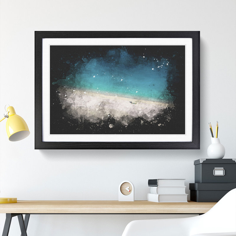 Turquoise Beach in Kefalonia Greece - Picture Frame Graphic Art Print, 24cm H x 33cm W x 2cm D, Black Framed