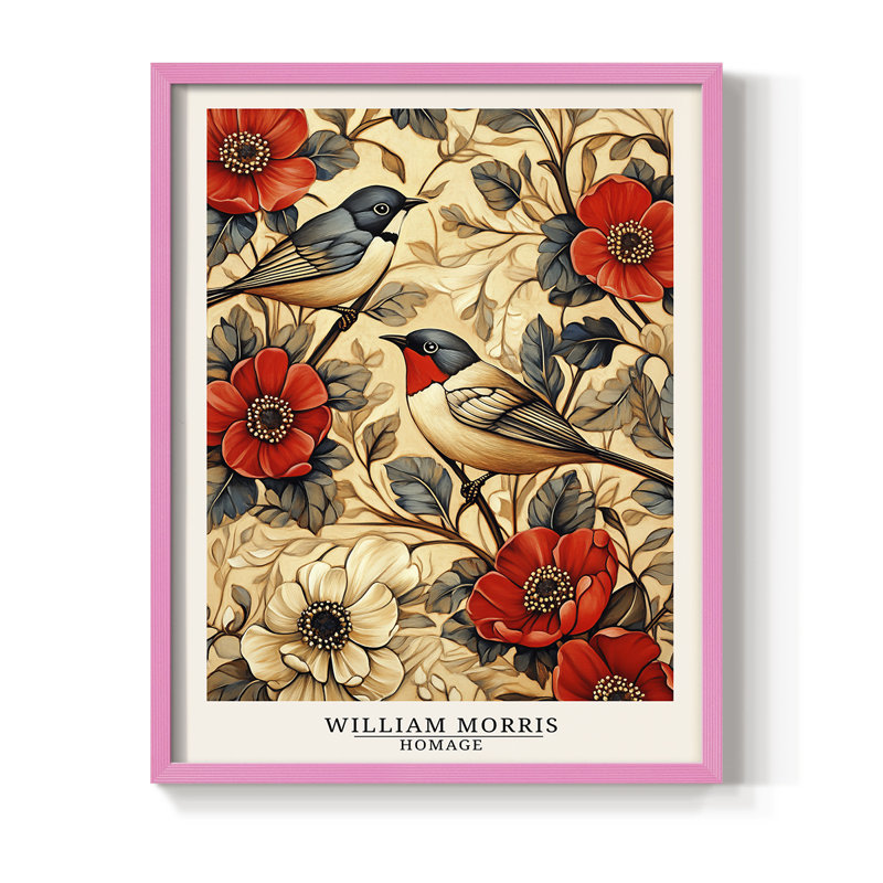Imprimé encadré de la série XLIV de Wm Morris - bois massif, Rose, H 11 po x l 9 po