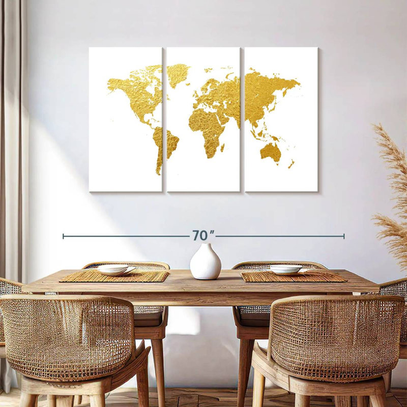 Aliaz World Map Gold Foil I, 36" H x 57" W