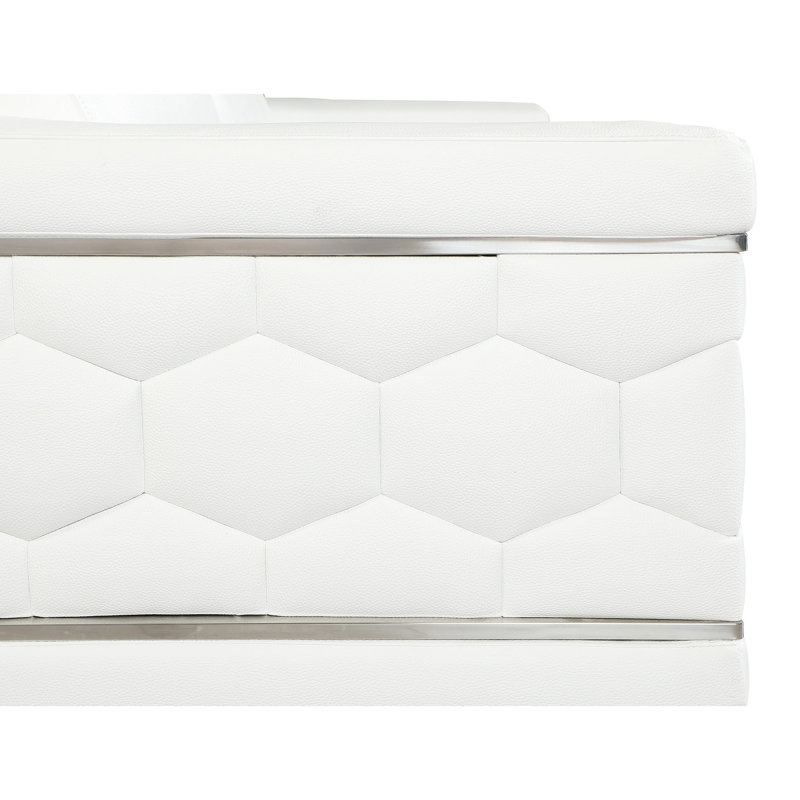 Siège rembourré de cuir à grain supérieur blanc à 3 couches de mousse haute sur structure en bois massif