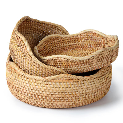 YANGQIHOME Rattan Round Hexagon Basket for Bread/Fruit(Set of 3)