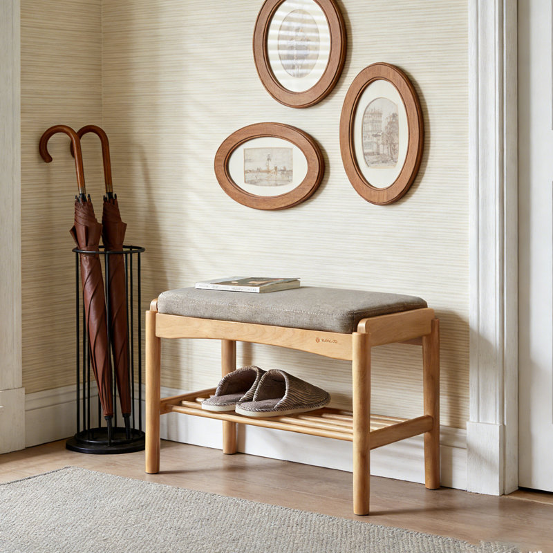Modern 24-inch Brown Solid Wood Shoe Bench