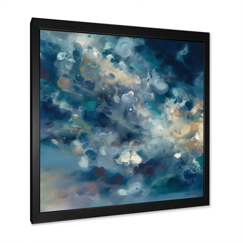 "Rosenda Seascape", peinture abstraite encadrée, Cadre photo noir, H 16 po x l 16 po x P 1 po