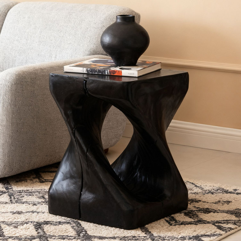 Table d'appoint moderne en bois torsadé, table de bout carrée de 16 po de hauteur, Noir