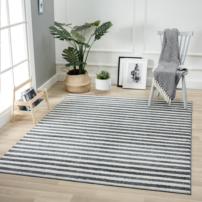 Tapis gris foncé / blanc Pacer, Rectangle 9 pi x 12 pi