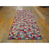 American Hooked Antique Multicolor Jewel Tones Allover Geometric Wool 1930s Rug