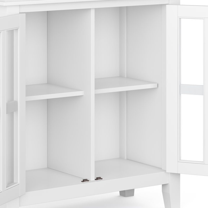 White Solid Wood Office Storage Cabinet with Glass Doors