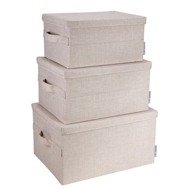 Bigso Soft Foldable Polyester Storage Box with Lid, Beige, 8.7" H x 15.75" W x 11.8" D