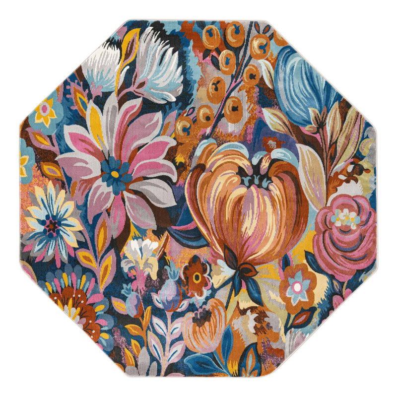 Tapis bleu / orange / rose Clydine, Octogone 6 pi x 6 pi