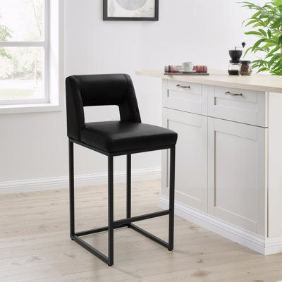 26 Inch Fresh Look Upholstered Faux Leather Counter Height Bar Stools With Metal Frame