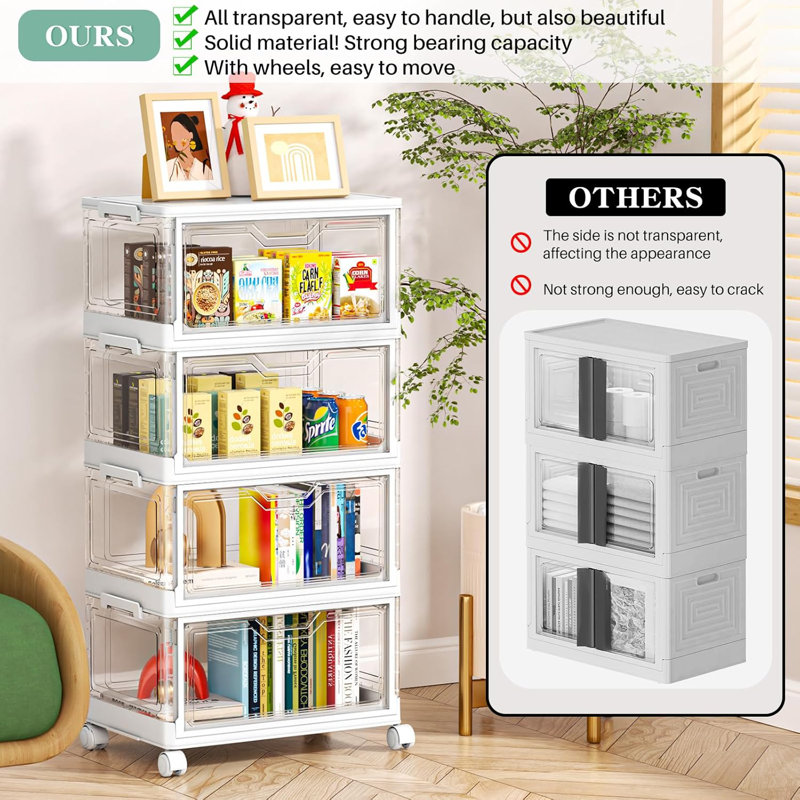 Transparent storage box with a lid, plastic multi-functional foldable storage box, foldable box with a magnetic suction door