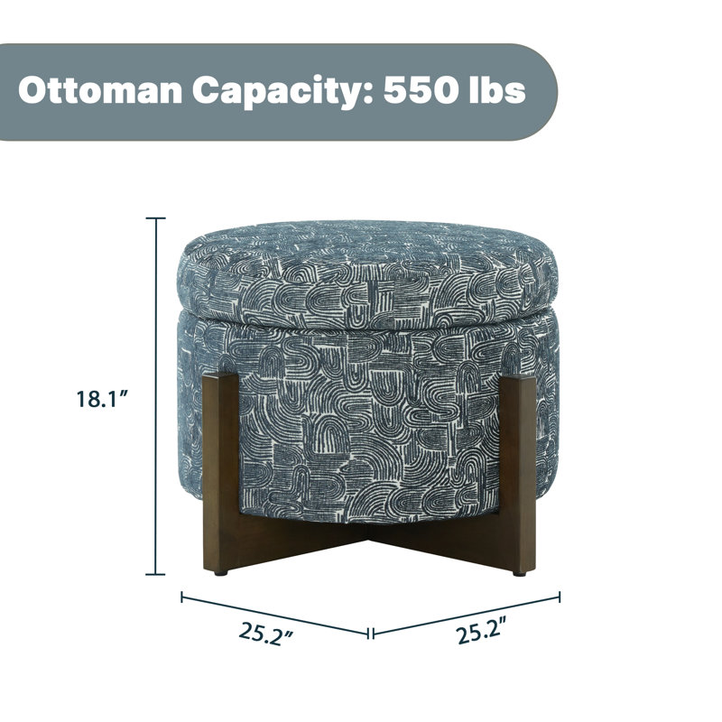 24.6 ″ Upholstered Storage Ottoman With Wooden Tray, Indigo