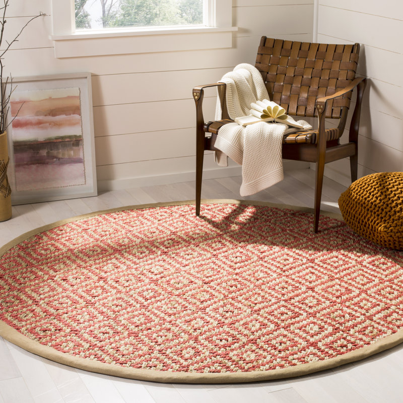 Desalvo Natural Fiber Hand Woven Jute Geometric Rug, Round 6'