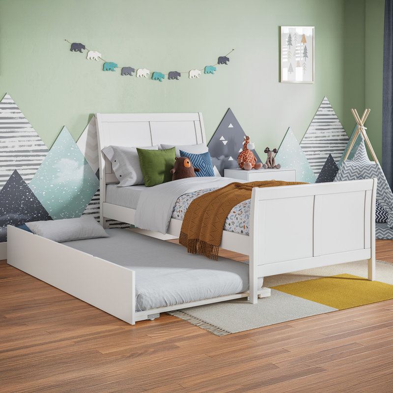 Fitzsimmons Solid Wood Platform Bed with Matching Footboard and Trundle, Twin, White