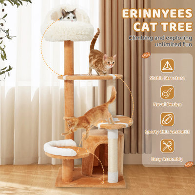 51.2" Cat Tree Tower - Football Design with Cozy Cat Cave, Spacious Condo, Sisal Scratching Post & Multi-Level Platforms