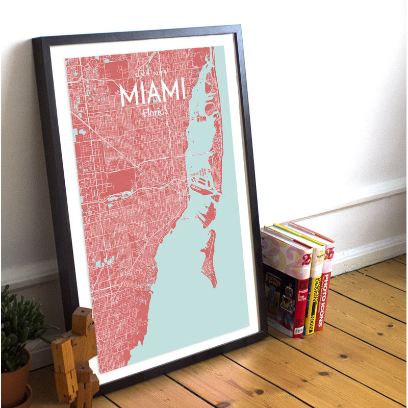 Miami City Map - No Frame Print, 43cm H x 28cm W x 0.13cm D