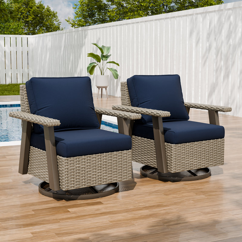 Ensemble de chaises d'extérieur pivotantes en osier avec coussins de 5 pouces, Bleu très foncé